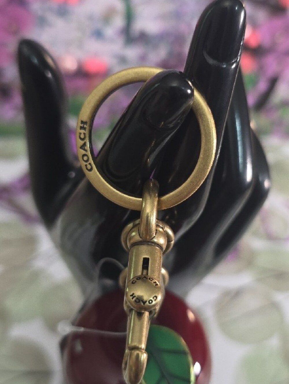 COACH Red Apple Enamel Keyring with Gold Hardware - Picture 4 of 5